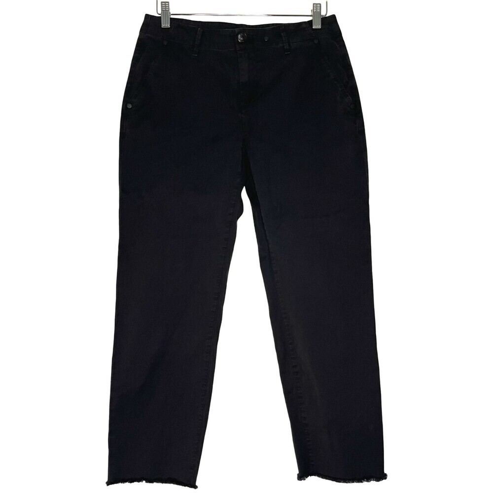 Rag & Bone Womens Pant 26 Black Cotton Twill Mid Rise Raw Hem Crop Pockets